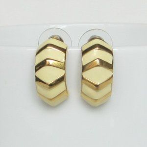 Vintage Monet Gold-Tone & Ivory Enamel Earrings